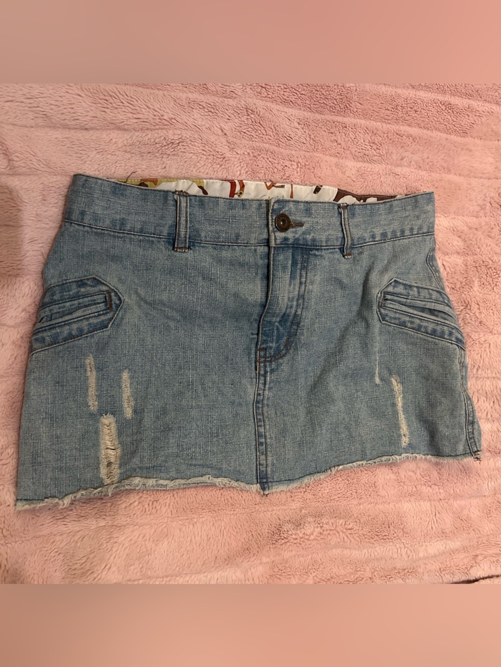 Light Blue Distressed Denim Mini Skirt